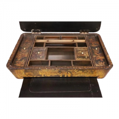 Antique Black Chinoiserie Victorian Paper Mache Work Table - 2589502