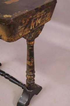 Antique Black Chinoiserie Victorian Paper Mache Work Table - 2589534