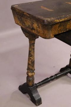 Antique Black Chinoiserie Victorian Paper Mache Work Table - 2589535