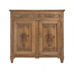 Antique Bleached Oak Buffet with Floral Carving Details - 1540523