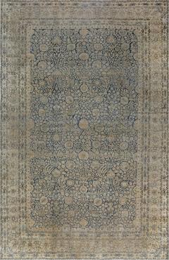 Antique Blue and Beige Persian Kirman Handwoven Wool Rug - 2461614
