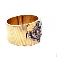 Antique Bohemian Art Deco 14K Gold Cuff Diamond Bangle Bracelet - 3934081