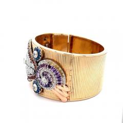 Antique Bohemian Art Deco 14K Gold Cuff Diamond Bangle Bracelet - 3934092