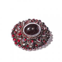 Antique Bohemian Brooch Encrusted W Garnets Central Cabochon in Gold Setting - 4438603