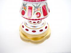 Antique Bohemian Cranberry Crystal Painted and Gilt Gold Decorated Table Lamp - 4795951