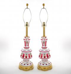 Antique Bohemian Cranberry Crystal Painted and Gilt Gold Decorated Table Lamp - 4795954