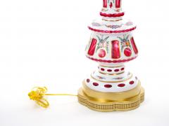 Antique Bohemian Cranberry Crystal Painted and Gilt Gold Decorated Table Lamp - 4795955