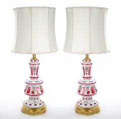 Antique Bohemian Cranberry Crystal Painted and Gilt Gold Decorated Table Lamp - 4795957