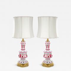 Antique Bohemian Cranberry Crystal Painted and Gilt Gold Decorated Table Lamp - 4796379