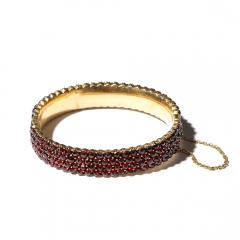 Antique Bohemian Hinged Cuff Encrusted with Garnets in Garnet Gold Setting - 4438598