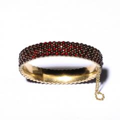 Antique Bohemian Hinged Cuff Encrusted with Garnets in Garnet Gold Setting - 4438601