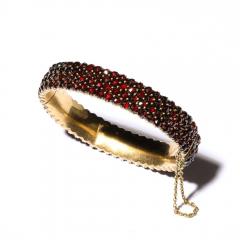 Antique Bohemian Hinged Cuff Encrusted with Garnets in Garnet Gold Setting - 4438602
