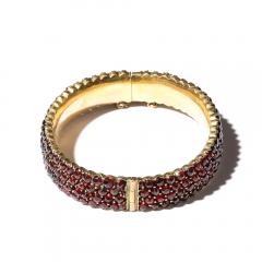 Antique Bohemian Hinged Cuff Encrusted with Garnets in Garnet Gold Setting - 4438604