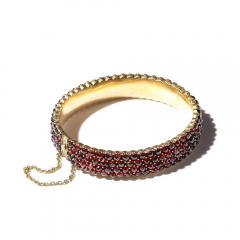 Antique Bohemian Hinged Cuff Encrusted with Garnets in Garnet Gold Setting - 4438606