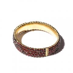 Antique Bohemian Hinged Cuff Encrusted with Garnets in Garnet Gold Setting - 4438608