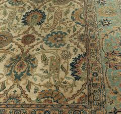 Antique Botanic Cream Blue Persian Tabriz Hand Knotted Wool Rug - 2450152