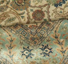 Antique Botanic Cream Blue Persian Tabriz Hand Knotted Wool Rug - 2450156