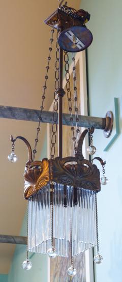 Antique Brass and Glass Art Nouveau Chandelier from France - 1791619