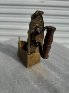 Antique Brass with Wood Handle Coal Flat Iron - 4383321