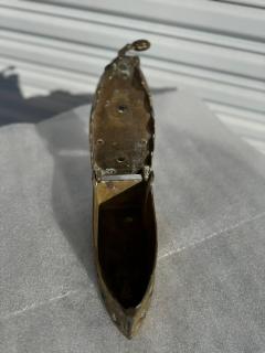 Antique Brass with Wood Handle Coal Flat Iron - 4383323