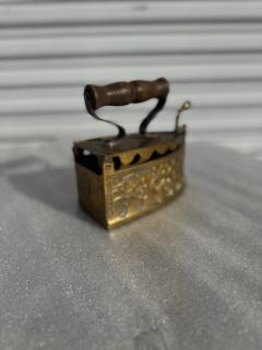 Antique Brass with Wood Handle Coal Flat Iron - 4383325