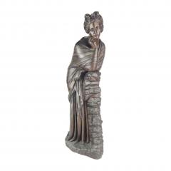Antique Bronze Statue of Woman in Thought Resting on a Column of Rocks MARKED - 4345223