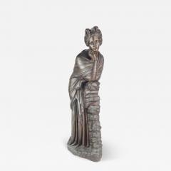 Antique Bronze Statue of Woman in Thought Resting on a Column of Rocks MARKED - 4345358