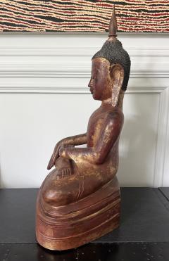 Antique Burmese Lacquer Wood Shan Style Buddha Statue - 4690553
