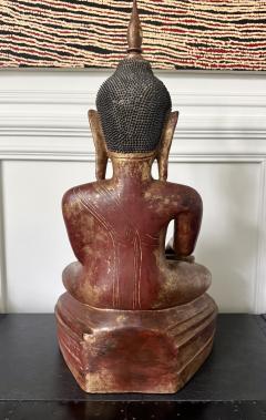 Antique Burmese Lacquer Wood Shan Style Buddha Statue - 4690554