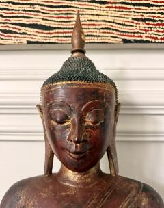 Antique Burmese Lacquer Wood Shan Style Buddha Statue - 4690557