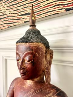 Antique Burmese Lacquer Wood Shan Style Buddha Statue - 4690559