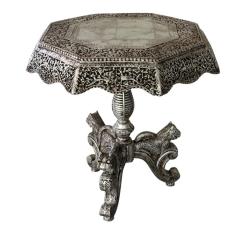 Antique Carved Anglo Indian Moroccan Silver Leafed Side Table - 4247303