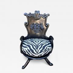 Antique Carved Chinese Hardwood Slipper Chair W Zebra Seat Cushion Priced Each - 3034454