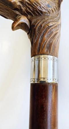 Antique Carved Dog Glove Holder Walking Stick Cane with Silver Banding - 3590002