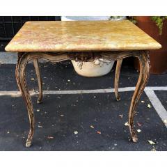 Antique Carved Italian Walnut Side Table W Sienna Marble Top - 1641987