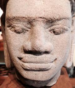 Antique Carved Khmer Stone Head on Wood Stand - 94747