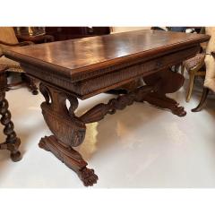 Antique Carved Swan Renaissance Style Walnut Console Table Desk - 3406306