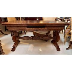 Antique Carved Swan Renaissance Style Walnut Console Table Desk - 3406334