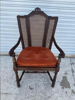 Antique Carved Wood Armchair with Cane Back - 4215238