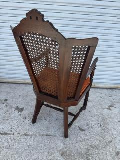 Antique Carved Wood Armchair with Cane Back - 4215278