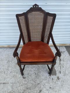 Antique Carved Wood Armchair with Cane Back - 4215294