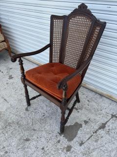 Antique Carved Wood Armchair with Cane Back - 4215305