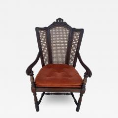 Antique Carved Wood Armchair with Cane Back - 4217437