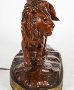 Antique Carved Wood Treen Sculpture of Cherub Riding a Lion Now a Table Lamp - 2916128