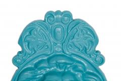 Antique Cast Iron Wall Mounted Teal Painted Garden Fountain with Lion Mask - 4502649