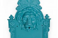 Antique Cast Iron Wall Mounted Teal Painted Garden Fountain with Lion Mask - 4502650