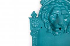 Antique Cast Iron Wall Mounted Teal Painted Garden Fountain with Lion Mask - 4502653