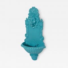 Antique Cast Iron Wall Mounted Teal Painted Garden Fountain with Lion Mask - 4504316