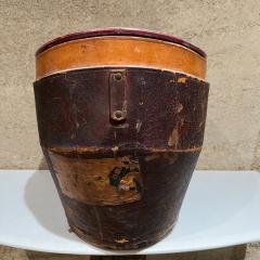 Antique Catchall Bucket in Distressed Leather and Red Silk 1800s - 2623610