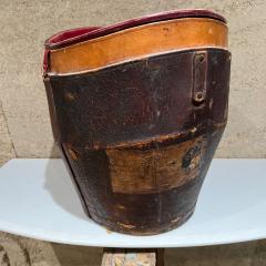 Antique Catchall Bucket in Distressed Leather and Red Silk 1800s - 2623616